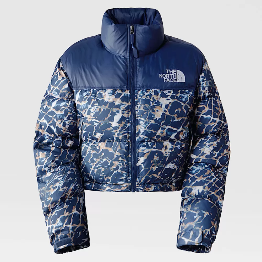 The North Face Nuptse Og Dunjakker | Dunjakker^Cropped Nuptse Jakke Til Damer Dusty Periwinkle Water Distortion Small Print-Summit Navy