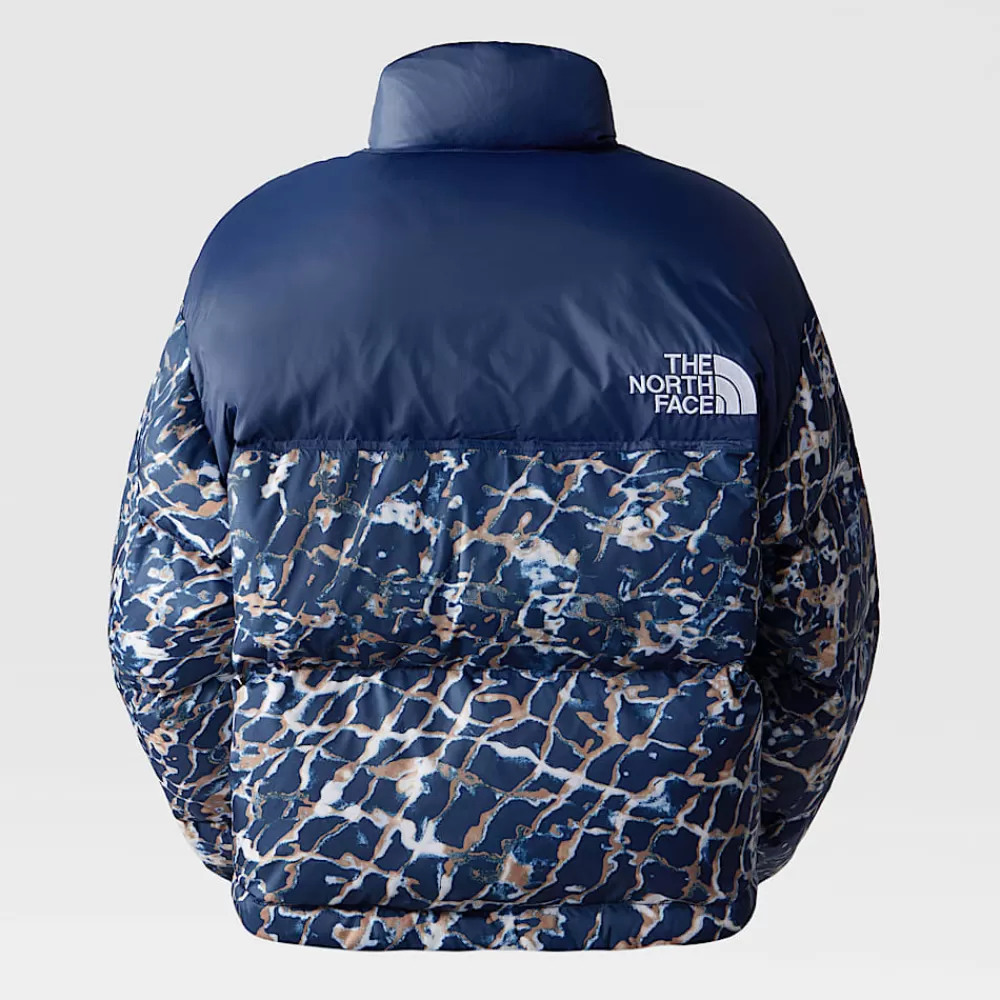 The North Face Nuptse Og Dunjakker | Dunjakker^Cropped Nuptse Jakke Til Damer Dusty Periwinkle Water Distortion Small Print-Summit Navy