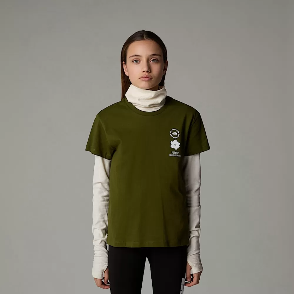 The North Face T-Shirts Og Braletter^Flower Graphic Relaxed T-shirt Til Piger Forest Olive