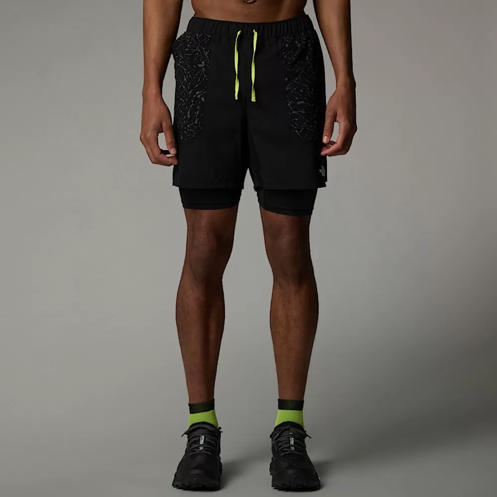 The North Face Shorts^Sunriser 6" 2-i-1 Shorts Til Herrer TNF Black-TNF Black Trail Reflective Print